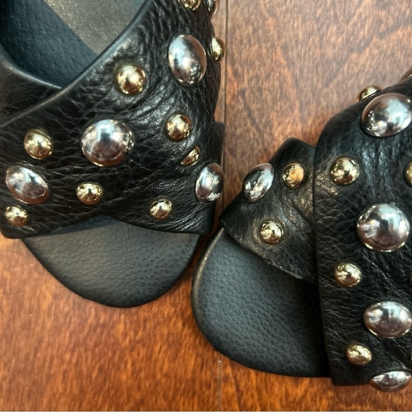 Kenneth Cole Verna Stud Slides in Black Leather, Mixed Metal, Size 7 - Picture 4 of 9
